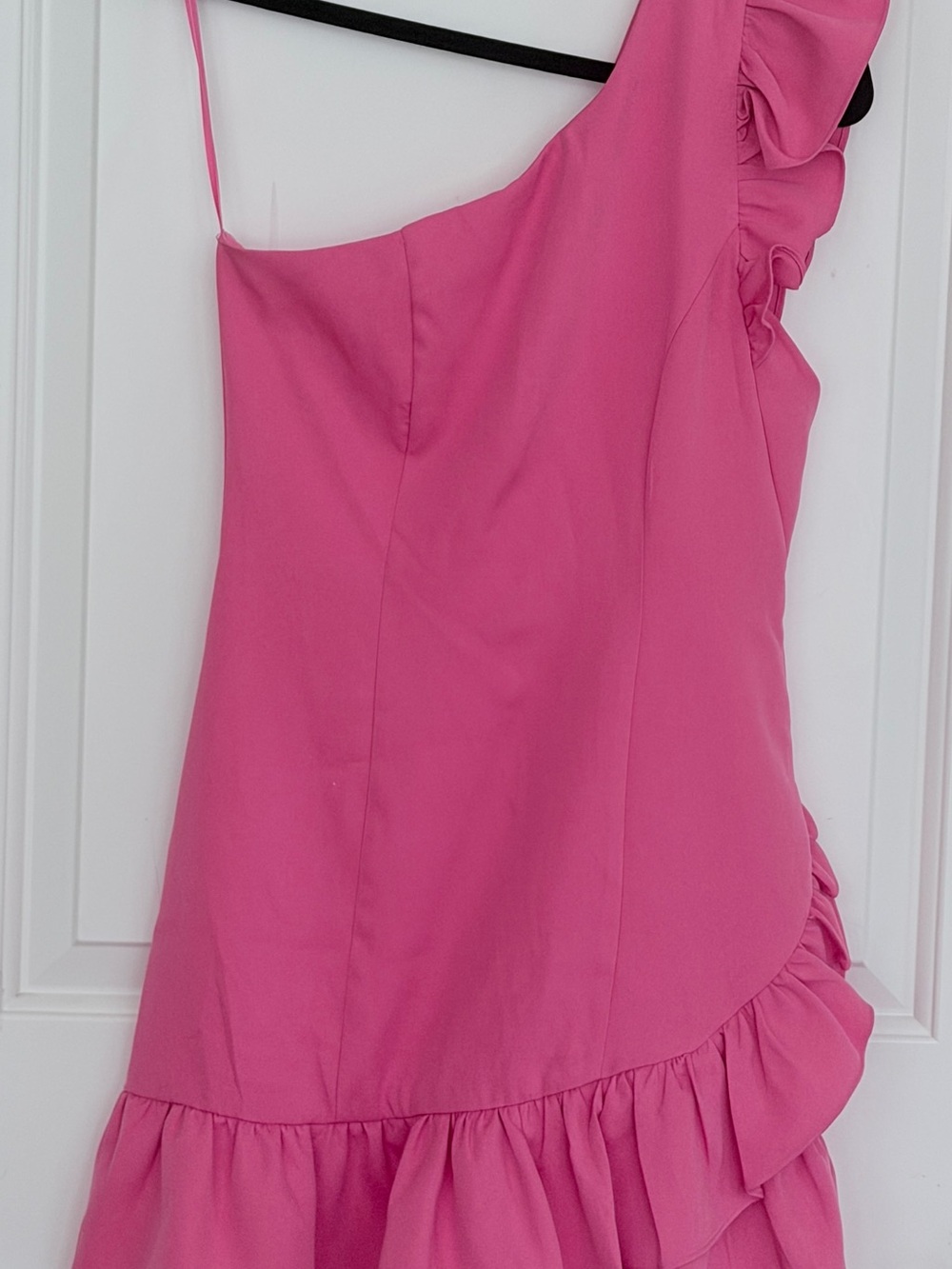 DO+BE One-Shoulder Ruffle Mini Dress in Hot Pink - Picture 4 of 7